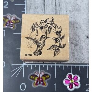 PSX Designs Hummingbird Flowers Leafy Ivy Rubber Stamp Wood #U74